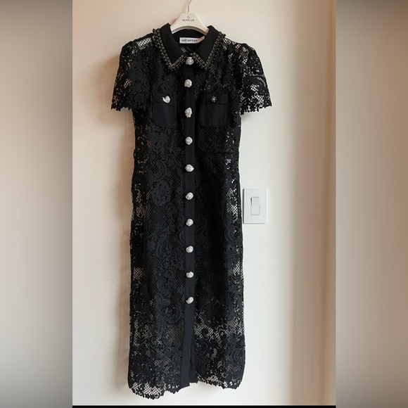 Self Portraits Black Lace Button Front Midi Dress - Picture 3 of 6